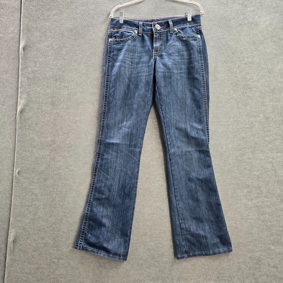 Wrangler Women Jeans 5 6 x 34 Blue Denim Flared Pockets Mid Rise Western Rodeo - Picture 1 of 14
